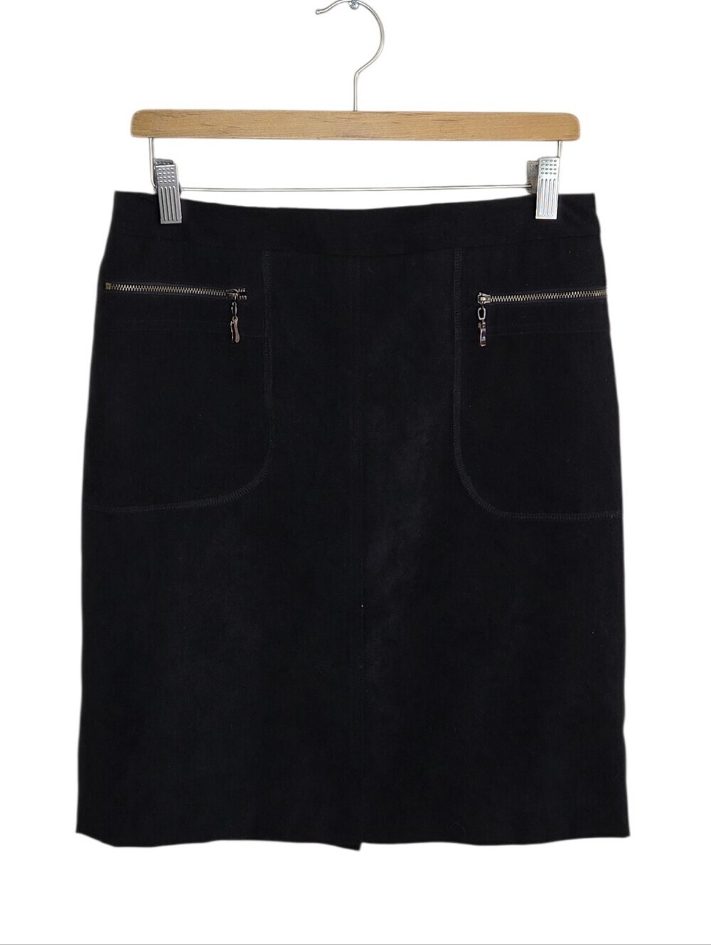J. McLaughlin Black Faux Suede Pencil Skirt Size 6 Zipper Pockets Office Classic